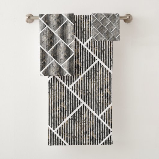 RETRO MARBLE STRIPE GRID 2 BADEZIMMER TOWEL SET (Insitu)