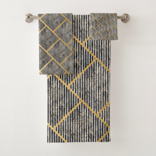 RETRO MARBLE STRIPE GRID BADEZIMMER TOWEL SET