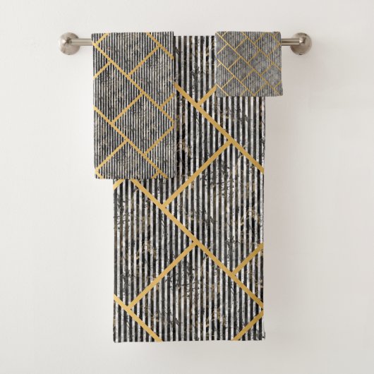 RETRO MARBLE STRIPE GRID BADEZIMMER TOWEL SET (Insitu)