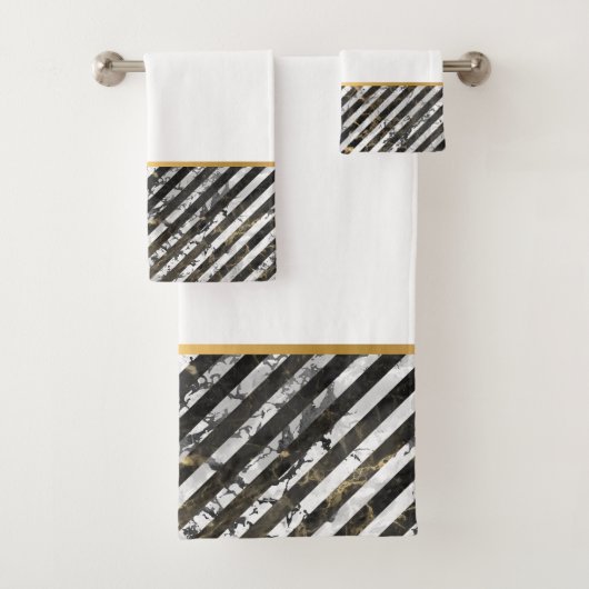 RETRO MARBLE STRIPE WHITE BADEZIMMER TOWEL SET (Insitu)