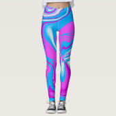Retro Marble Swirl Blau Rosa Leggings (Vorderseite)