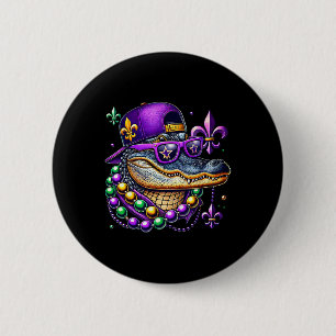 Retro Mardi Gras Alligator Mardigator Krokodil Fu Button