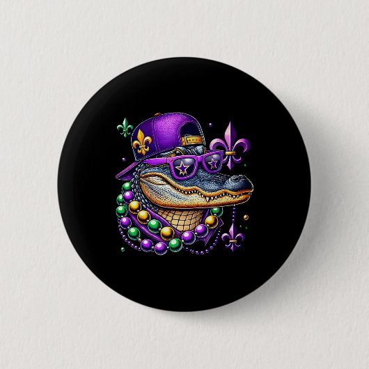 Retro Mardi Gras Alligator Mardigator Krokodil Fu Button (Vorderseite)