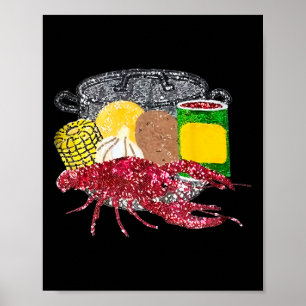 Retro Mardi Gras Crawfish Season Print Poster