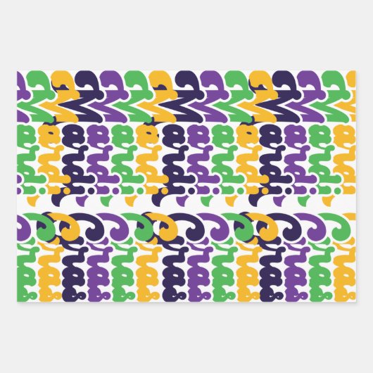 Retro Mardi Gras Farbige Text Typografie Trendy Geschenkpapier Set (Vorderseite)