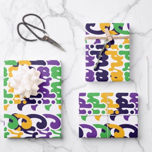 Retro Mardi Gras Farbige Text Typografie Trendy Geschenkpapier Set (Vorderseite)