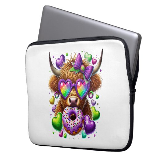 Retro Mardi Gras , Hochland-Kuh Laptopschutzhülle (Vorderseite Links)