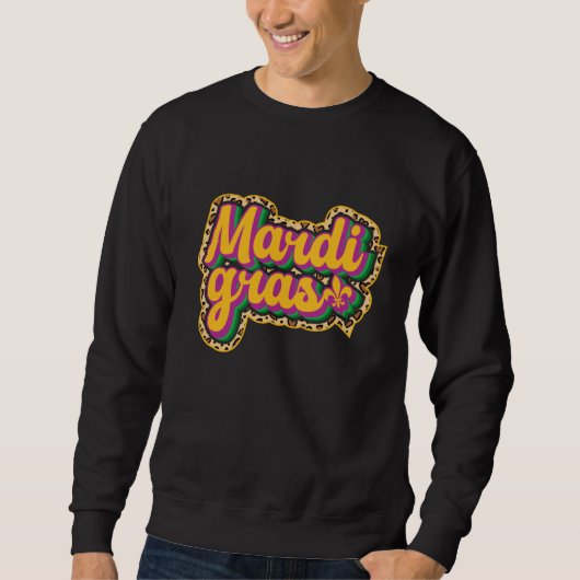 Retro Mardi Gras Masquerade Beads Parade Leopard Sweatshirt (Vorderseite)