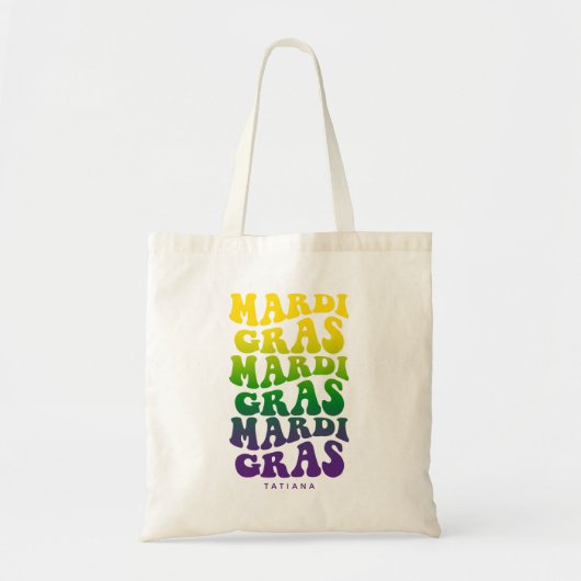 Retro Mardi Gras Ombre Text Tragetasche (Vorne)