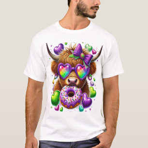 Retro Mardi Gras Png, Highland-Rind T-Shirt