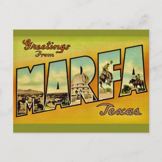 Retro Marfa Texas Gruß Postkarte (Vorderseite)