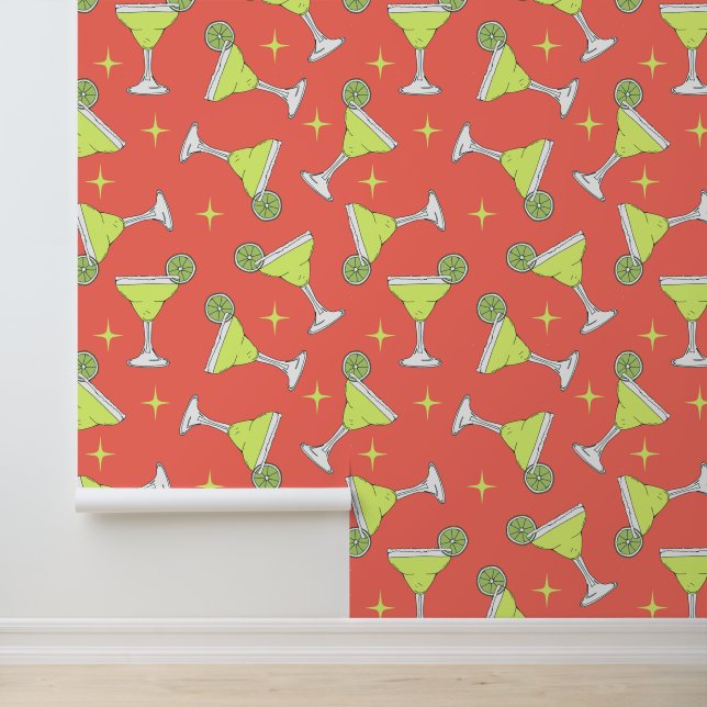 Retro Margarita Cocktails Muster Cornflakes Rosa Tapete (Anwendung)