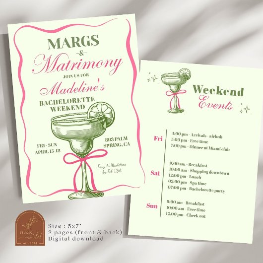 Retro Margaritas und Matrimony Bachelorette Einladung