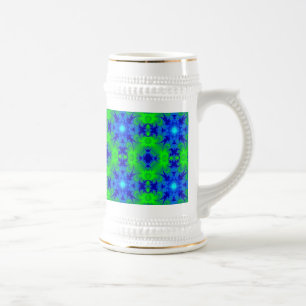 Retro Margeriten u. Sterne Artdeco in grün blau Bierglas
