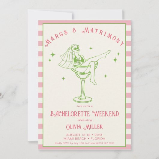 Retro Margs & Matrimone Bachelorette Einladung (Vorderseite)