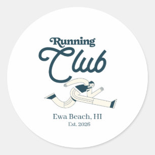 Retro Marineblau Laufclub Personalisierte Grafik Runder Aufkleber