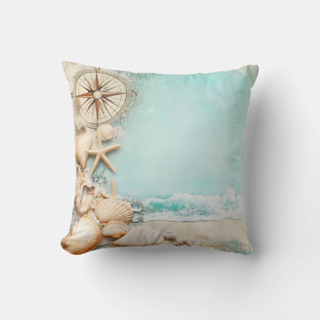 Retro Maritime Beach Szene Kissen (Vorderseite)