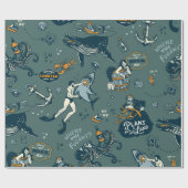 Retro-Maritimes Ozeanmuster Geschenkpapier (Flach)
