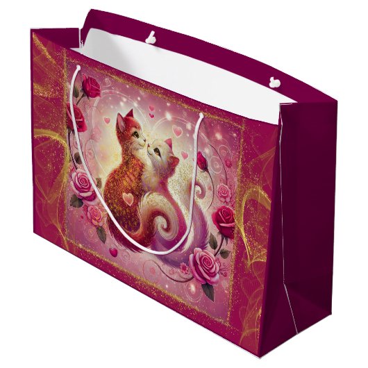 Retro Maroon Cat - Große Geschenktüte (Rückseite Schrägansicht)