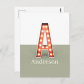 Retro Marquee Letter A Personalisiert Postkarte (Vorne/Hinten)