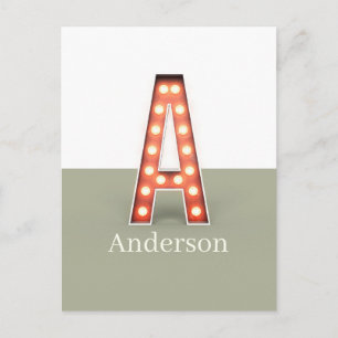 Retro Marquee Letter A Personalisiert Postkarte