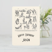 Retro Martial Arts Mens' Happy Birthday Card Ankündigung (Stehend Vorderseite)