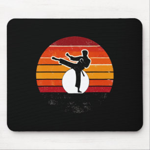 Retro Martial Arts Sunset Silhouette Kick - Karate Mousepad