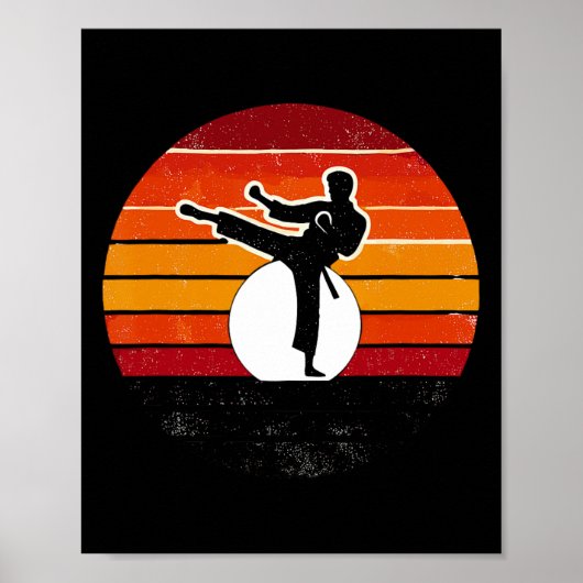Retro Martial Arts Sunset Silhouette Kick - Karate Poster (Vorne)