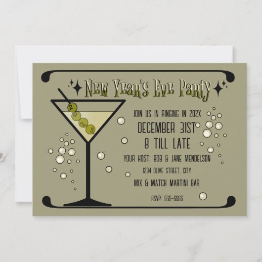 Retro Martini 2025 New Year's Eve Einladung (Vorderseite)