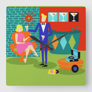 Retro Martini - Acrylmaueruhr Quadratische Wanduhr