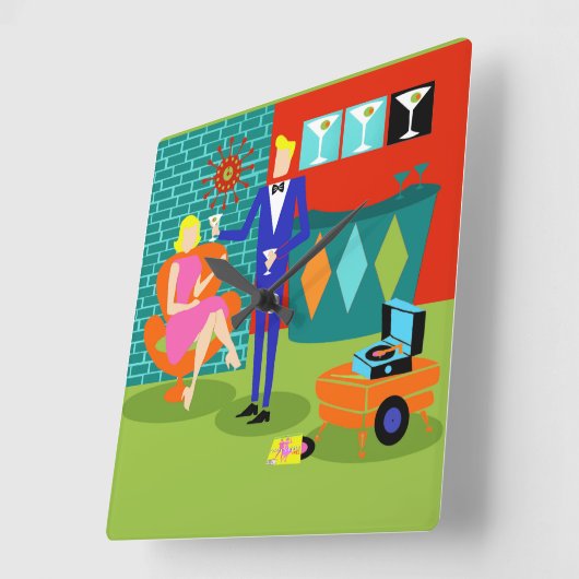 Retro Martini - Acrylmaueruhr Quadratische Wanduhr (Winkel)