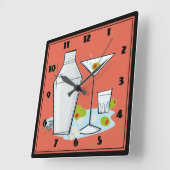 Retro Martini Cocktail Time Salmon Quadratische Wanduhr (Winkel)