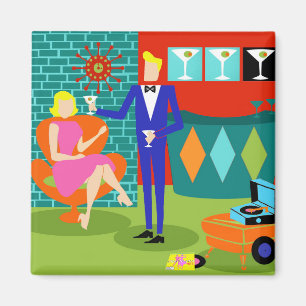 Retro Martini Couple Magnet