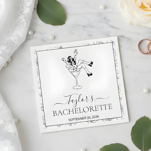 Retro Martini Girl Bachelorette Party Custom Serviette