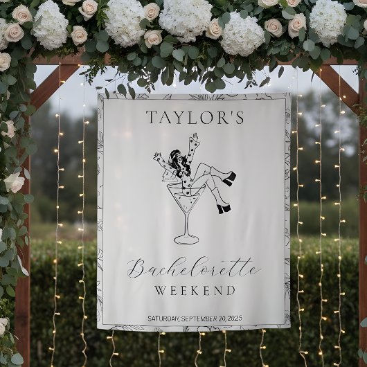 Retro Martini Girl Bachelorette Weekend Backdrop Wandteppich