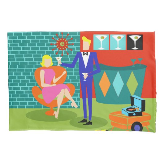 Retro Martini-Paar-Kissenbezug Kissenbezug (Vorderseite)