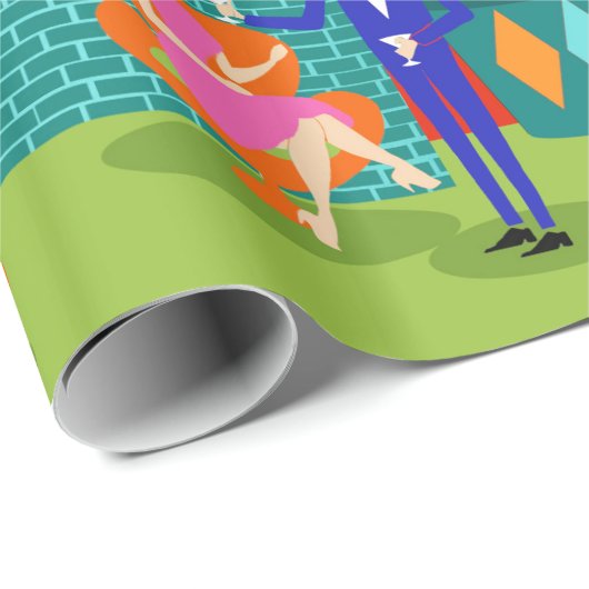 Retro Martini-Paar-Packpapier Geschenkpapier (Rolleneckpunkt)