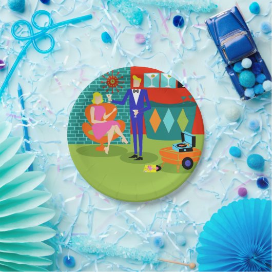 Retro Martini-Paar-Papier-Teller Pappteller (Party)