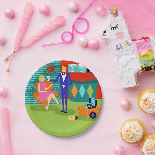 Retro Martini-Paar-Papier-Teller Pappteller (Party)