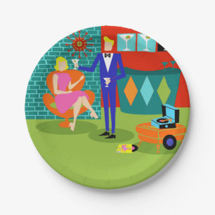 Retro Martini-Paar-Papier-Teller Pappteller