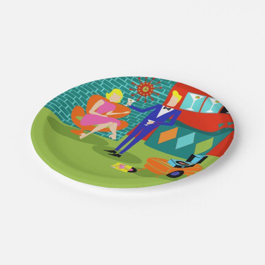 Retro Martini-Paar-Papier-Teller Pappteller (Schrägansicht)