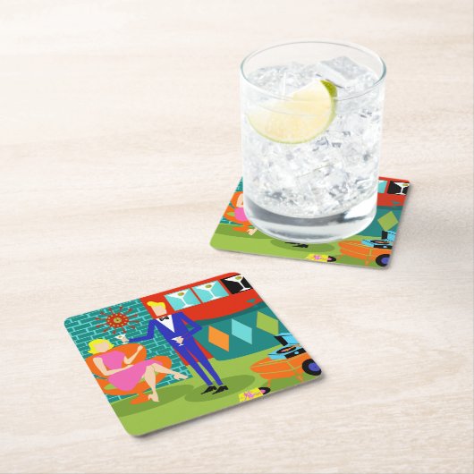 Retro Martini-Paar-Papier-Untersetzer Rechteckiger Pappuntersetzer (Vor Ort)