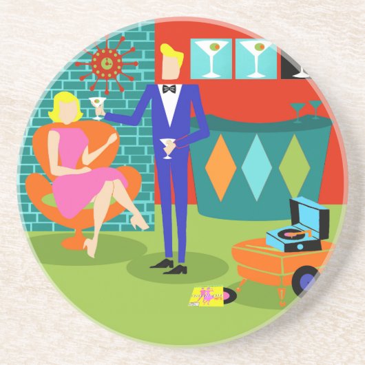 Retro Martini-Paar-Sandstein-Untersetzer Untersetzer (Vorne)