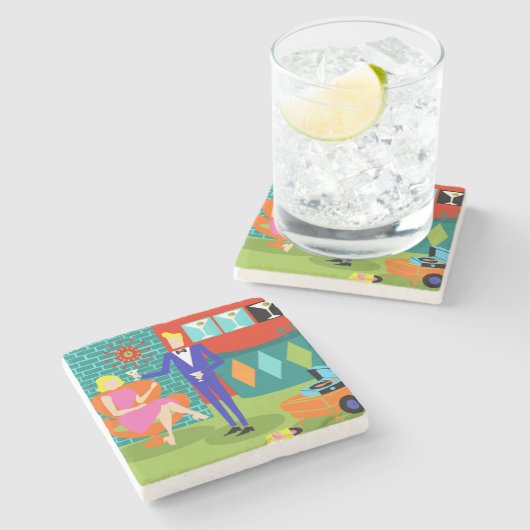 Retro Martini-Paar-Stein-Untersetzer Steinuntersetzer (Seitenansicht)