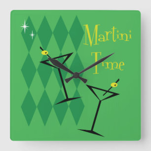 Retro-Martini-Wanduhr Quadratische Wanduhr