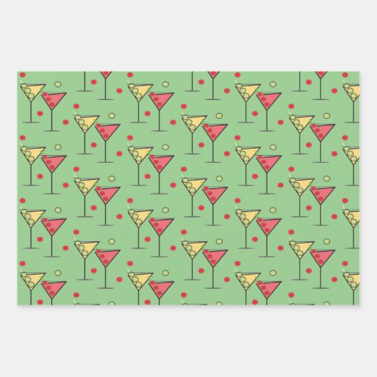 Retro Martinis 3 Wege Umhüllen Paperblatt Set 3 Geschenkpapier Set (Vorderseite 3)