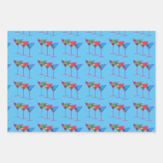 Retro Martinis 3 Wege Umhüllen Paperblatt Set 3 Geschenkpapier Set (Vorderseite 2)