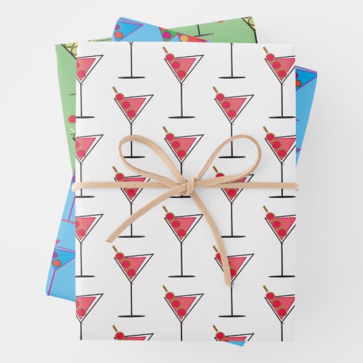 Retro Martinis 3 Wege Umhüllen Paperblatt Set 3 Geschenkpapier Set (Beispiel)