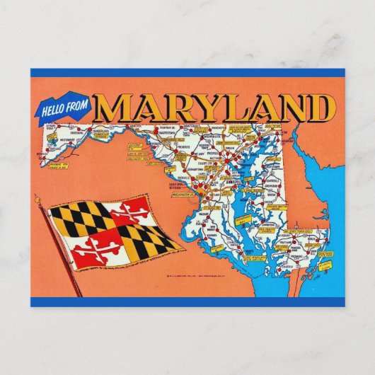 Retro Maryland Map Postcard Postkarte (Vorderseite)
