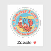 Retro Massachusetts Abzeichen_ Lobster mit Schiffr Aufkleber (Blatt)